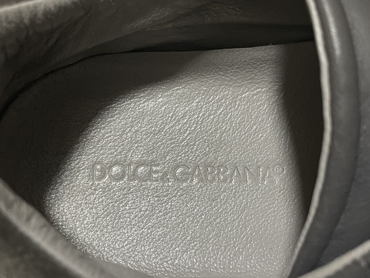 極美品 DOLCE&GABBANA ドルガバCS0854 7.5≒25.5cm レザーシューズ レザースニーカー ロゴ型押し グレー メンズ オシャレ 春夏 カジュアルの画像8