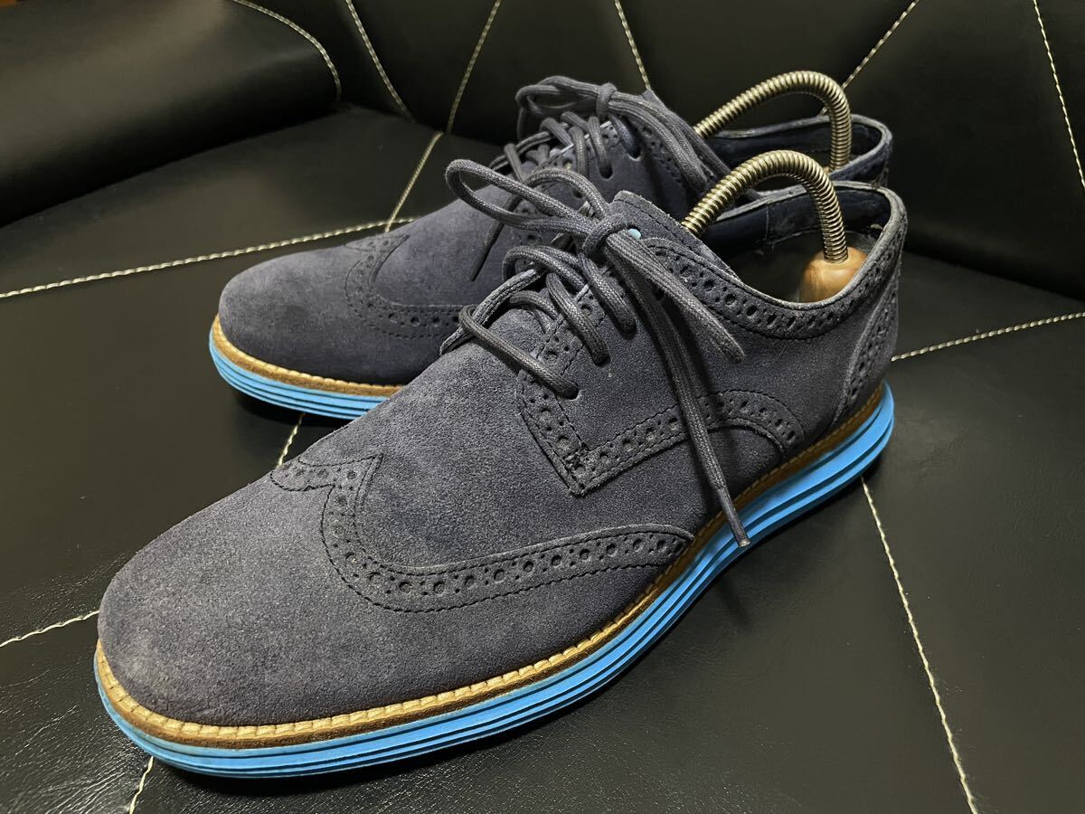 【人気モデル】極美品 COLE HAAN コールハーン C11096 7M≒24.5cm レザーシューズ レザースニーカー ウイングチップ ネイビー オシャレ 春の画像1