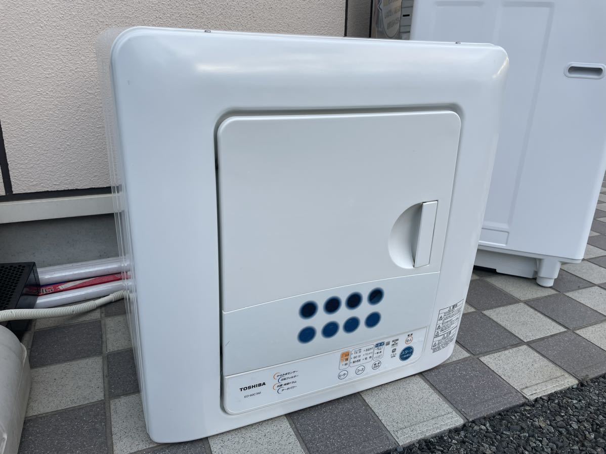 TOSHIBA 東芝 衣類乾燥機 ED-60C 6kg 新花粉フィルター ターボパワー乾燥 からみまセンサー ピュアホワイト 動作確認済 100V 2019年製の画像1