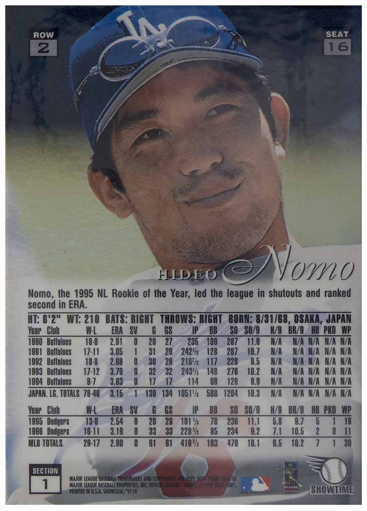 即決! 1997 野茂英雄 MLB FLAIR Showcase カード_画像2