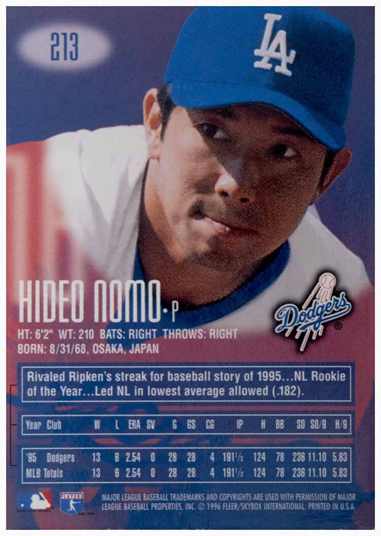 即決! 1996 野茂英雄 MLB FLEER E-XG Contortion カード_画像2