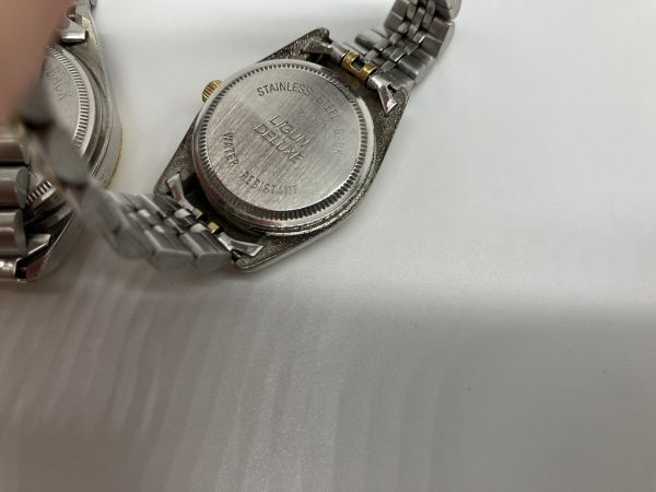 B1-217 LIGUN DELUXE STAINLESS STEEL BACK WATER RESISTANT デイト 金文字盤 クォーツ メンズ レディース 腕時計_画像4