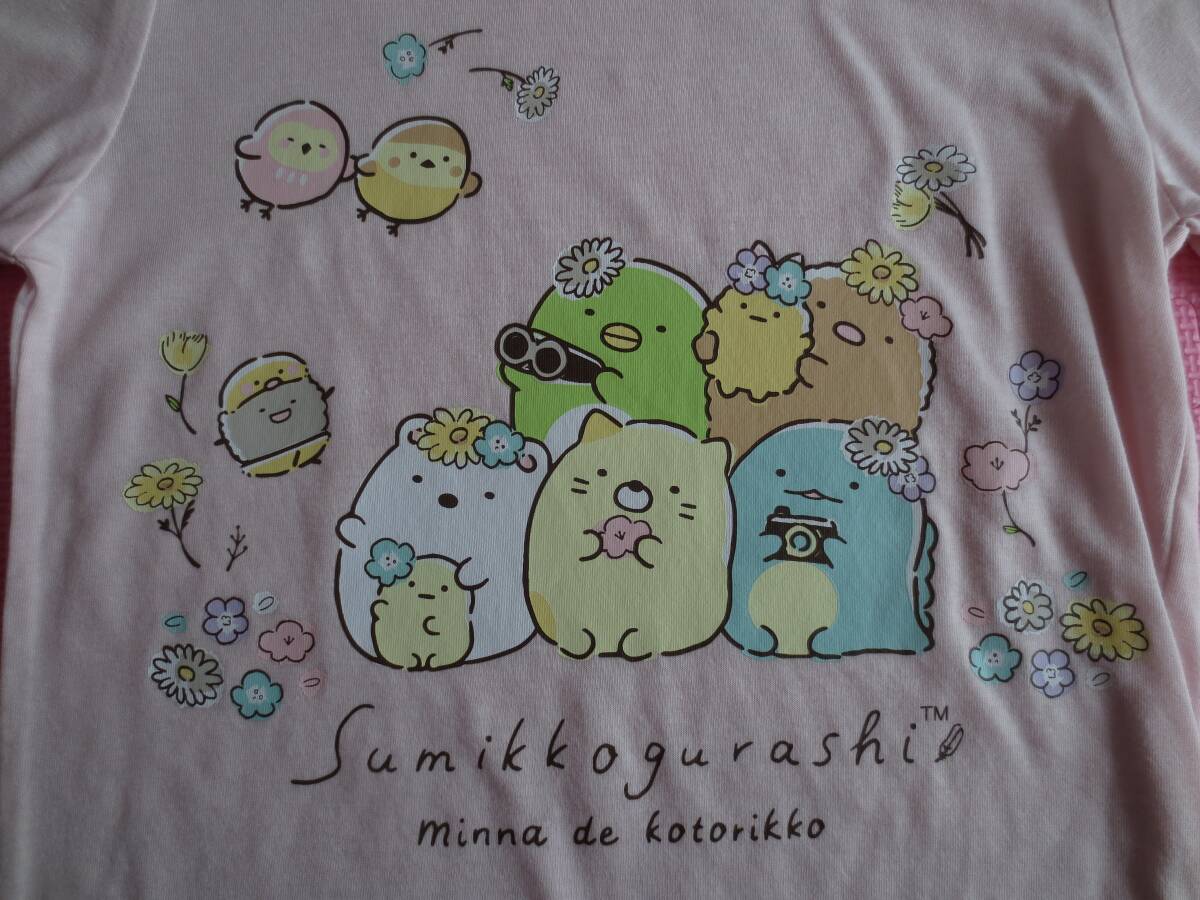 新品 130 すみっコぐらし 長袖Tシャツ ピンク みんなでことりっコ とかげ しろくま ぺんぎん? ねこ とんかつ 女の子 春物 120〜 送料無料_画像2