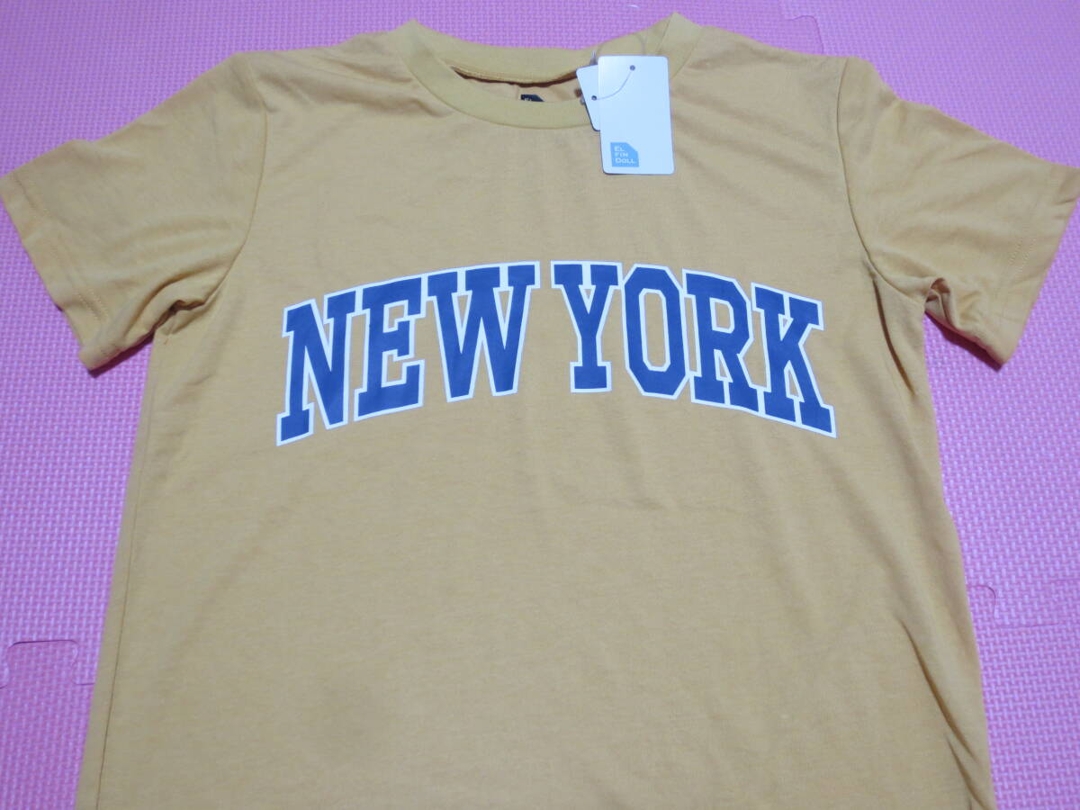 新品 140 カレッジロゴ風 半袖Tシャツ 黄色 NEW YORK 英字プリント 小学生 男の子 双子 西松屋 エルフィンドール 夏物 130cm〜 送料無料_画像1