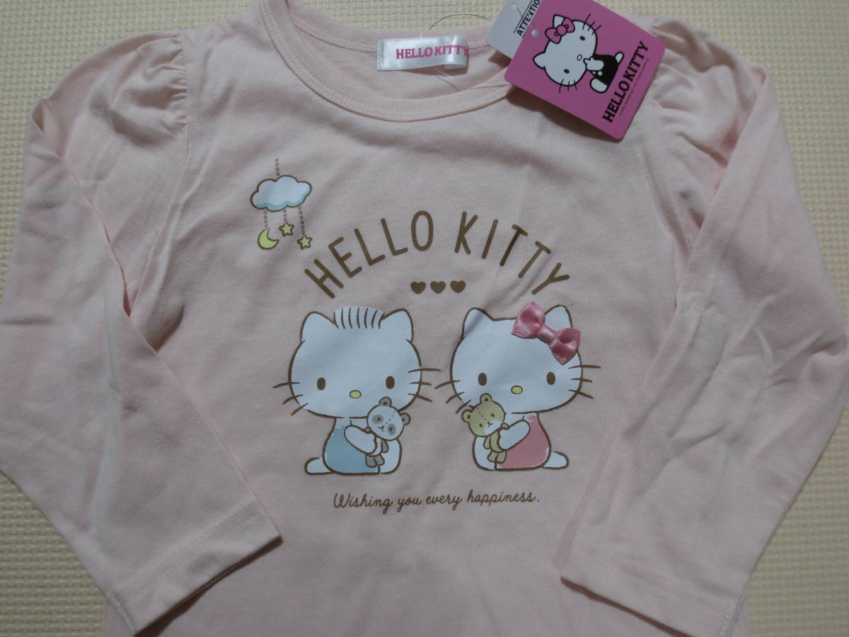 新品 100 ハローキティ 長袖Tシャツ ピンク 肩ギャザー リボン キティ ダニエル サンリオ 子供 女の子 春物 保育園 幼稚園 95cm～ 送料無料