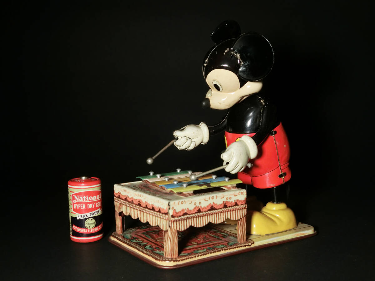 1950年代LINEMA日本製ブリキ玩『ミッキーマウス 木琴奏者Mechanical Mickey Mouse with Xylophone』ゼンマイ可動式/昭和レトロ_画像8