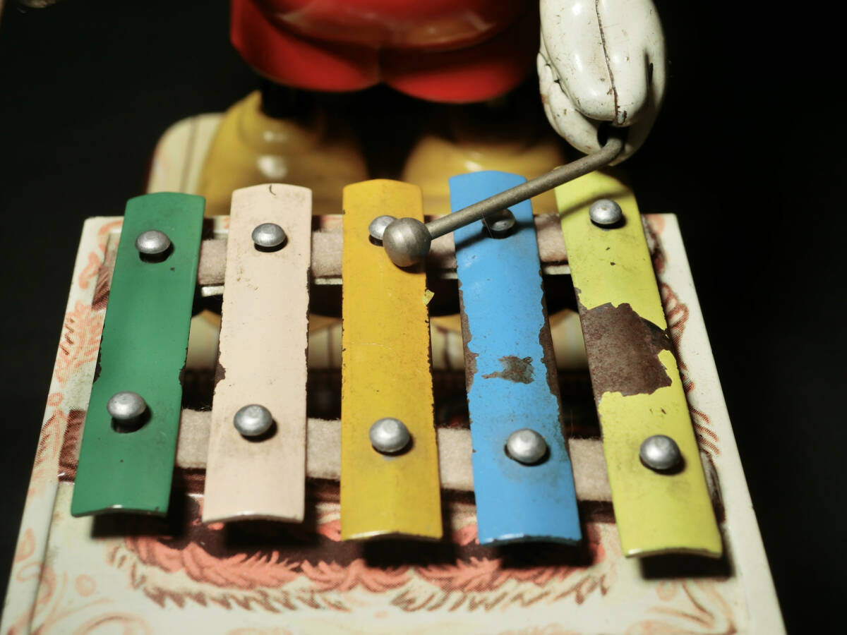 1950年代LINEMA日本製ブリキ玩『ミッキーマウス 木琴奏者Mechanical Mickey Mouse with Xylophone』ゼンマイ可動式/昭和レトロ_画像5