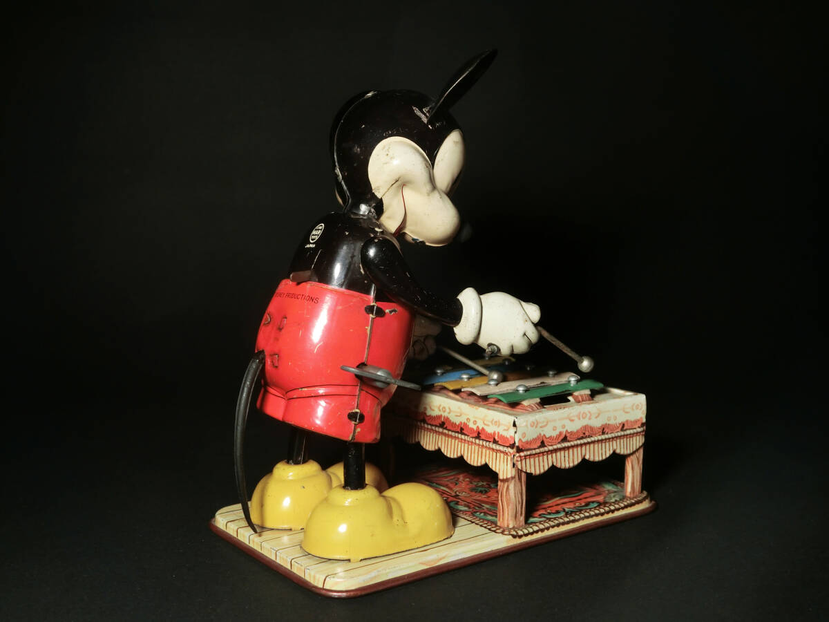 1950年代LINEMA日本製ブリキ玩『ミッキーマウス 木琴奏者Mechanical Mickey Mouse with Xylophone』ゼンマイ可動式/昭和レトロ_画像2