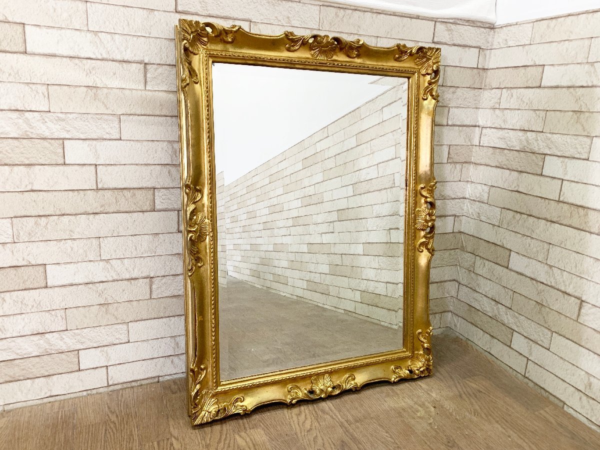 クインシーズ ミラー 鏡 ゴールド ロココ調 木製 壁掛け イタリア製 彫刻 姿見 ウォールミラー 家具 インテリア アンティーク