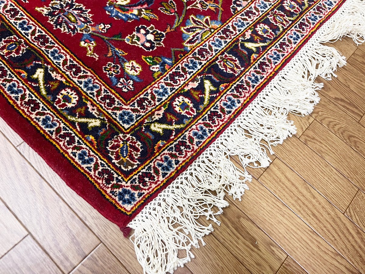 最高級 KASHAN カシャーン ペルシャ絨毯 ロング 手織り 廊下 ライナー カーペット ラグ イラン 402×112cm レッド系 ウール 証明書有(貝350_画像2