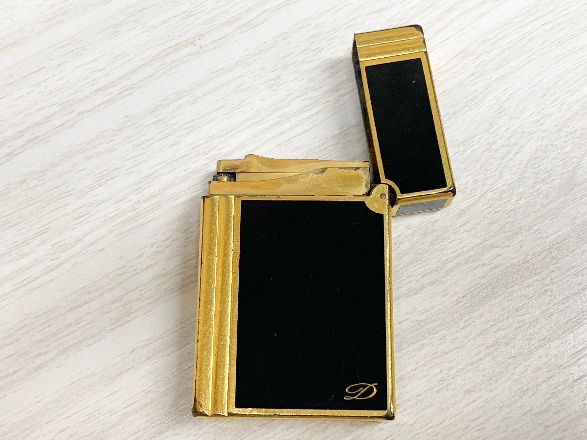最も信頼できる S.T.DuPont エス・テー・デュポン ブランド雑貨 メンズ ジャンク品 金 黒 ブラック×ゴールド ライター ガス ローラー式 デュポン