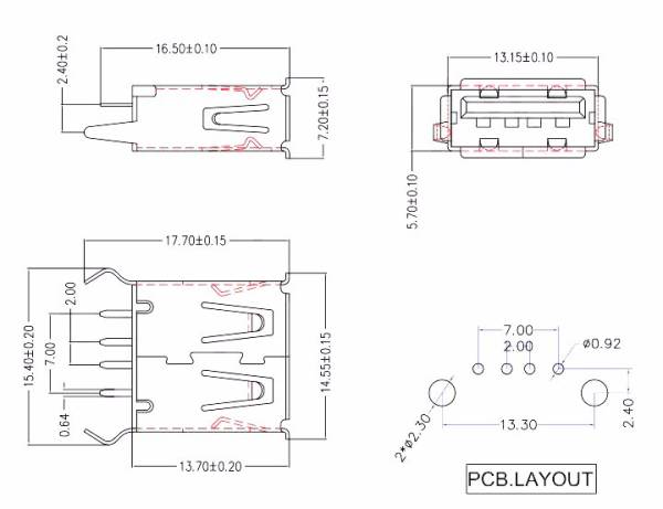 基板実装用 USB Aコネクタ メス 垂直の画像3