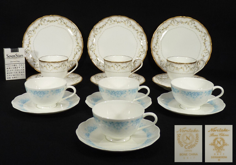 《SS》コレクター収集品 Noritake ノリタケ ボーンチャイナ カップ＆ソーサー２種７客・ケーキ皿３枚_画像1