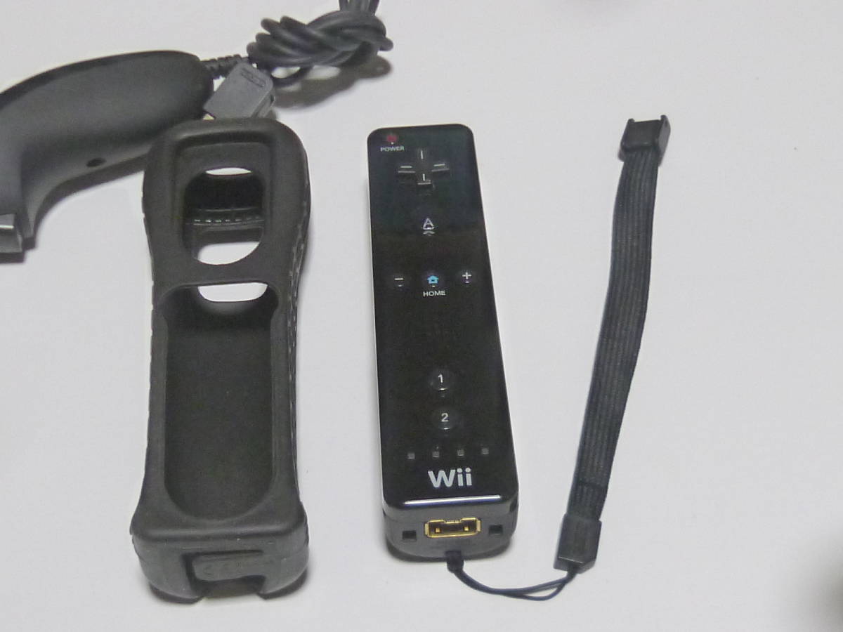 RSJN095【送料無料 即日発送 動作確認済】Wii リモコン 任天堂 純正 RVL-003 ブラック ストラップ ヌンチャク 黒 コントローラー
