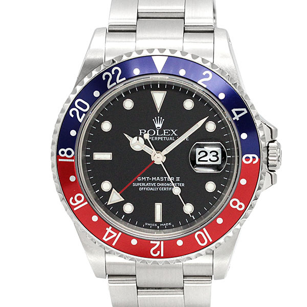【ROLEX】 ロレックス GMTマスターII 16710 赤青ベゼル P番 替え黒ベゼル付き メンズ腕時計 自動巻き メーカーOH品 ペプシ_画像1