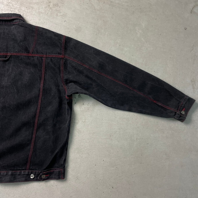 90年代 webs jeans ブラックデニムジャケット レッドステッチ メンズ2XL相当_画像8