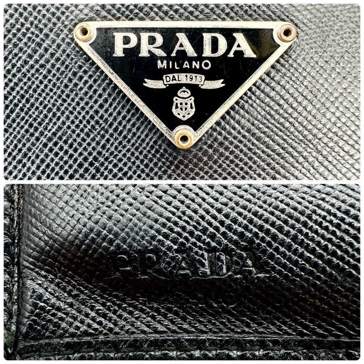 PRADA プラダ 二つ折り財布 ブラック 三角ロゴ サフィアーノ ユニセックス メンズ レディース 本革 レザー 黒 トライアングル ビジネス_画像10