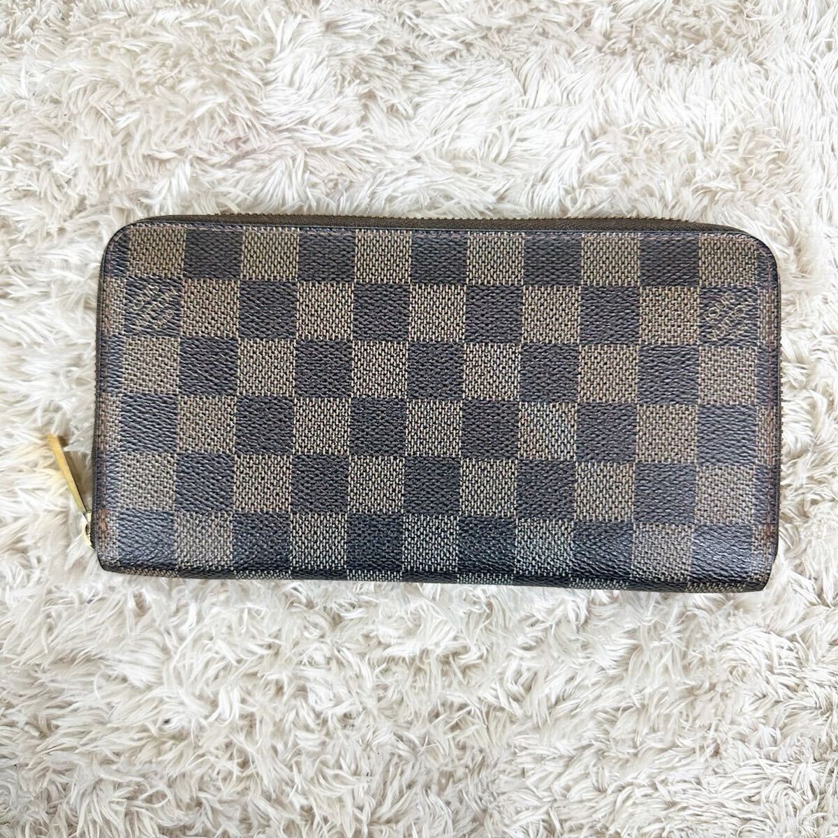 美品●LOUIS VUITTON ルイヴィトン メンズレディース 長財布 ジッピーウォレット ラウンドダミエ エベヌ PVC ブラウン N60015_画像3