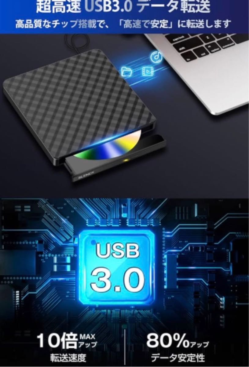 【新品未使用】DVDドライブ 外付け USB3.0 ポータブルドライブ 