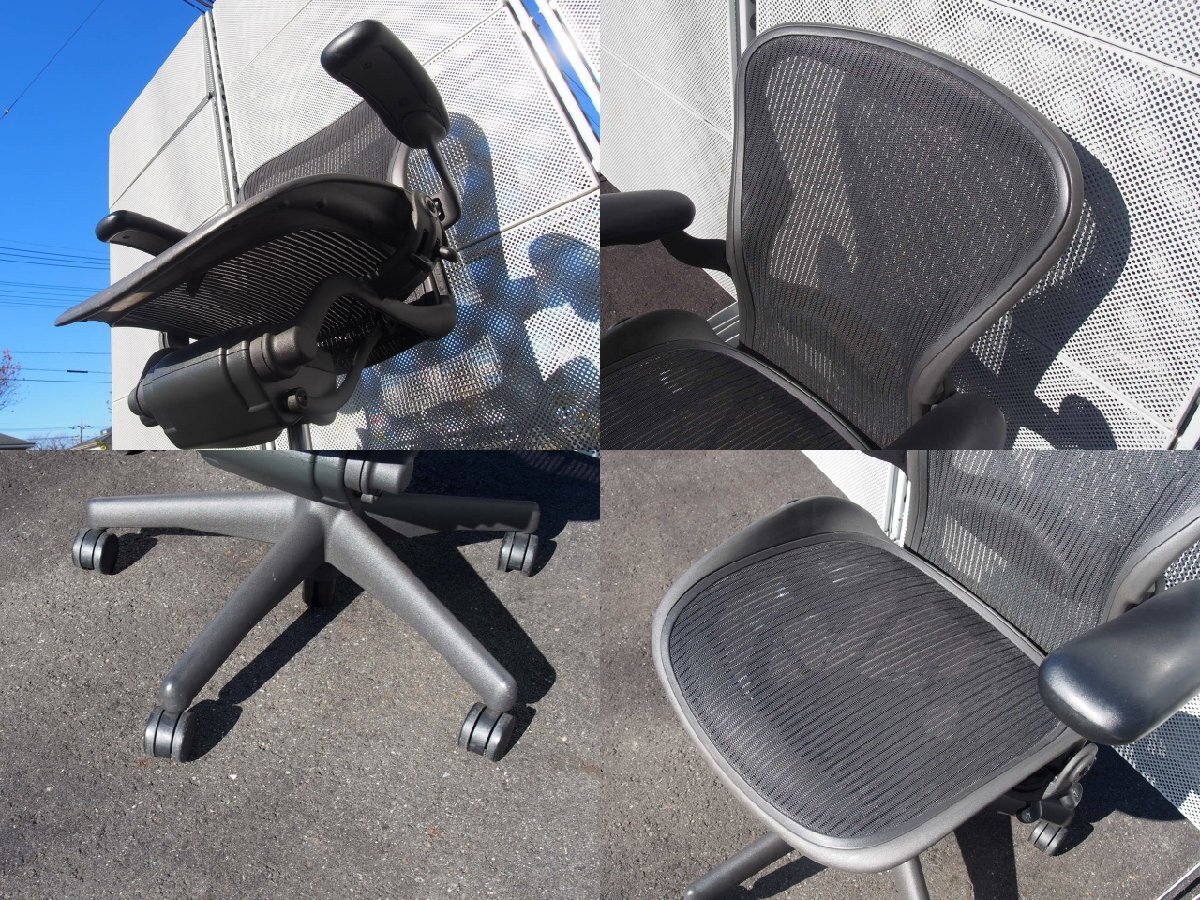 ★ 中古 Hermanmiller ハーマンミラー アーロンチェア クラシック Bサイズ フル装備 ランバー ダイアル肘 メッシュほつれあり_画像4