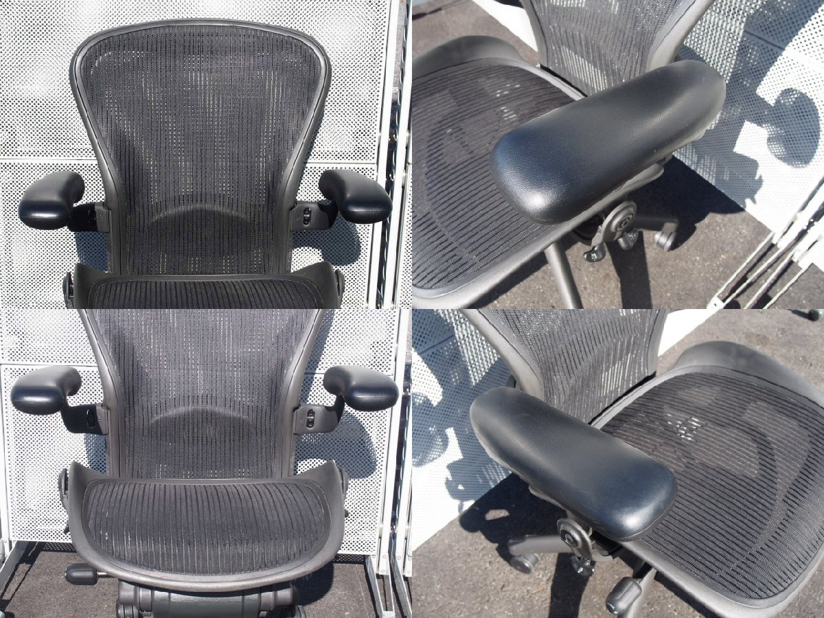 ★ 中古 Hermanmiller ハーマンミラー アーロンチェア クラシック Bサイズ フル装備 ランバー ダイアル肘 メッシュほつれありの画像3