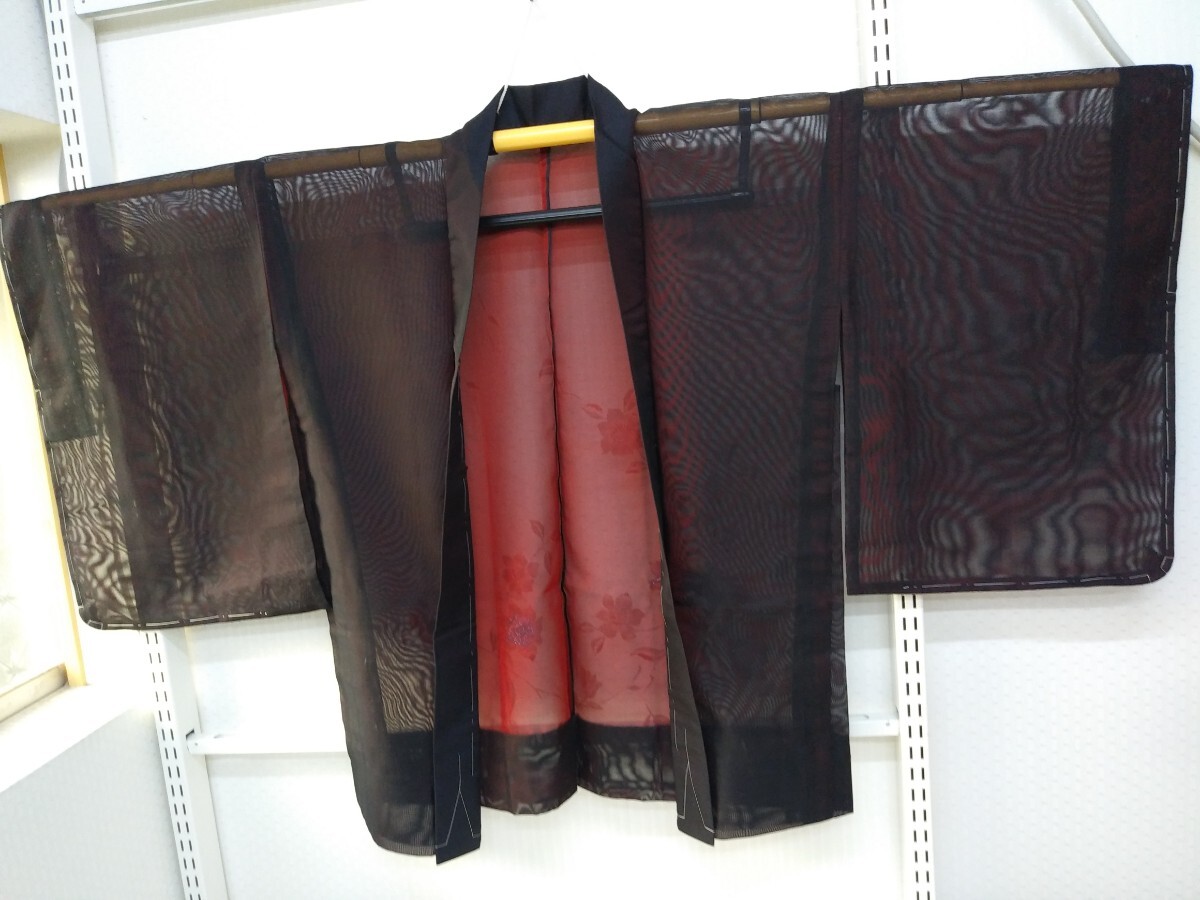 YA5169 和装 レトロ 可愛い 紗 羽織  絹 身丈約79㎝/裄約65.5㎝ リメイク素材 材料の画像1