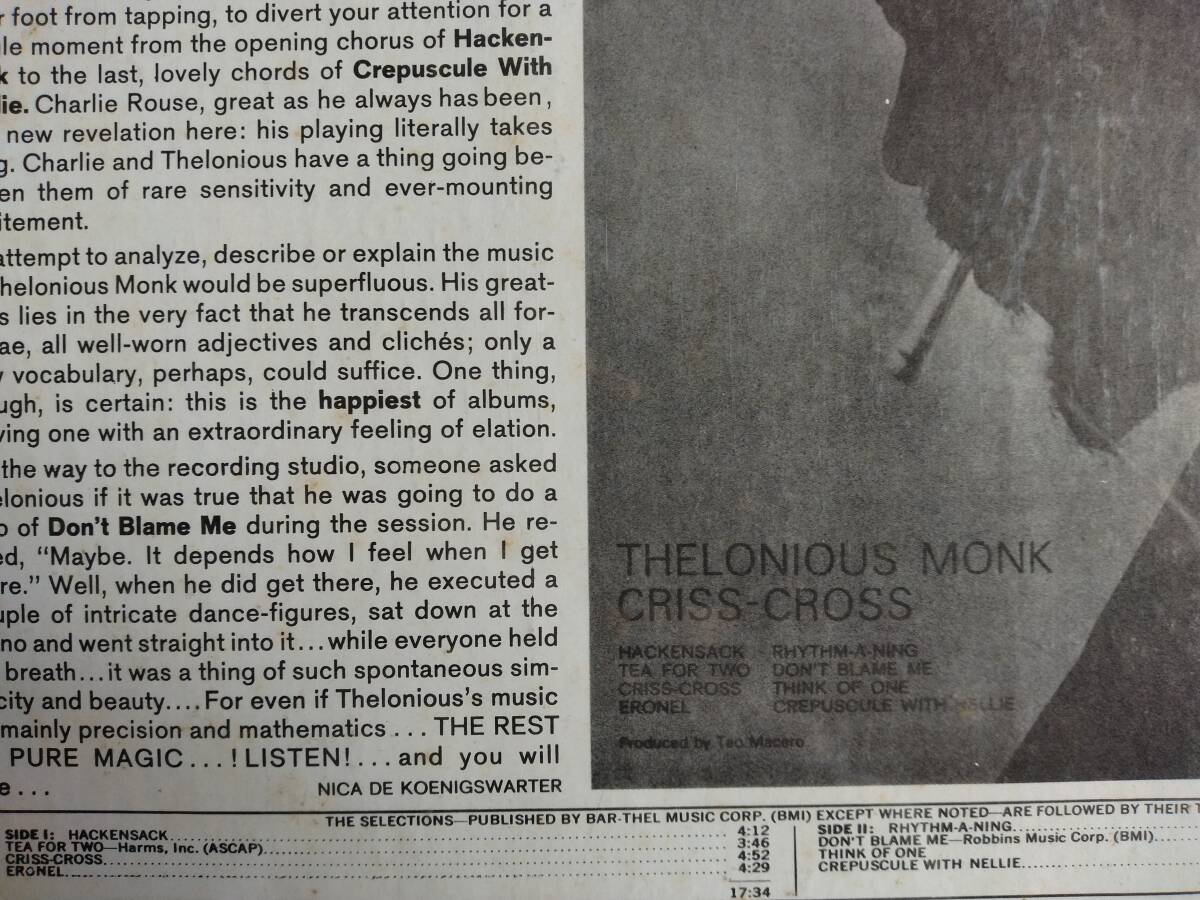 【LP】THELONIOUS MONK(JCS8838米COLUMBIA1973年SEALED未開封CRISS-CROSS)_画像3