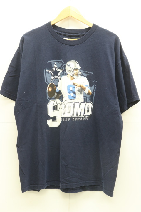 【中古】NFL COWBOYS ROMO メンズTシャツ L NFL COWBOYS ROMO Tシャツ - L 紺 ネイビー プリント_画像1