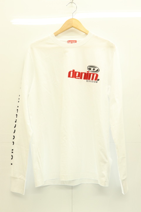 【中古】DIESEL メンズカットソー L T-JUST-LS-L5 スローガンTシャツ DIESEL L 黒 ブラック 白 ホワイト 赤 レッド_画像1