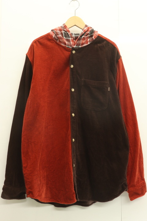 【中古】Supreme メンズ長袖シャツ XL HOODED COLOR BLOCKED CORDUROY SHIRT Supreme XL 茶 ブラウン オレンジ 橙 コーデュロイ_画像1