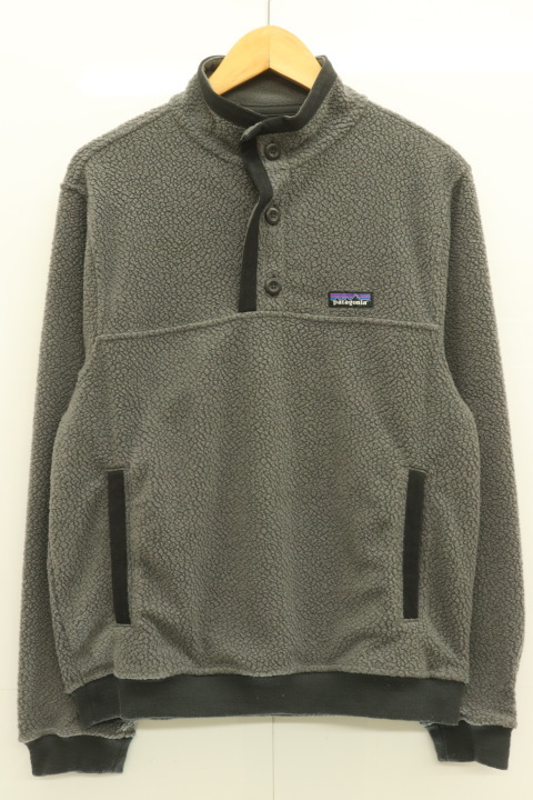 【中古】patagonia メンズフリースジャケット S シアーリングプルオーバー patagonia S ライトグレー ロゴ_画像1