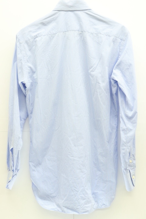 [ б/у ]Errico Formicola мужской рубашка с длинным рукавом 38 рубашка с длинным рукавом Errico Formicola 38 бледно-голубой aqua blue серебристый жевательная резинка проверка 