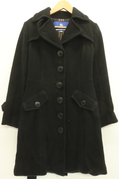 【中古】BURBERRY BLUE LABEL レディーストレンチコート 38 ウールトレンチコート BURBERRY BLUE LABEL 38 黒 ブラック_画像1