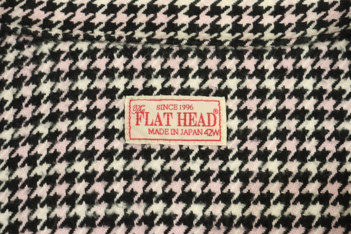 [ б/у ]THE FLAT HEAD мужской рубашка с длинным рукавом 42 рубашка с длинным рукавом THE FLAT HEAD 42 белый белый чай Brown розовый персик тысяч птица ..