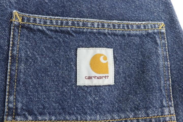 【中古】Carhartt メンズデニムパンツ W30×L32 WIP DOUBLE KNEE PANT Carhartt W30×L32 インディゴブルー 藍 ロゴ_画像3