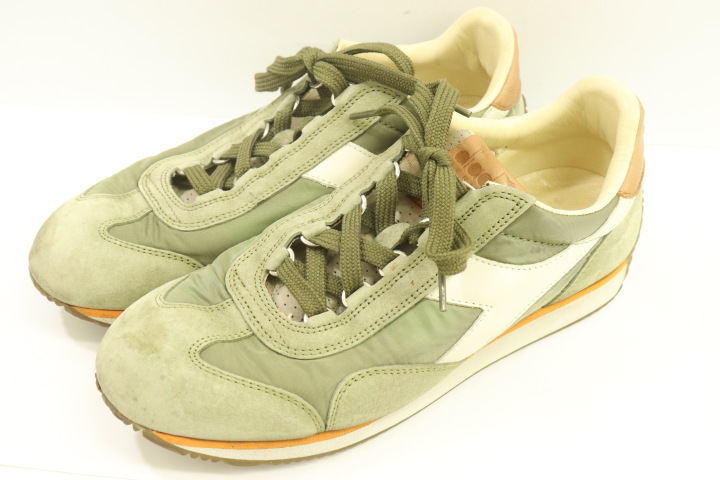 【中古】DIADORA メンズスニーカー 26cm EQUIPE H DIRTY STONE WASH EVO DIADORA 26cm 緑 グリーン 刺繍 ロゴ_画像1