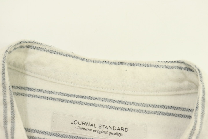 【中古】JOURNAL STANDARD メンズ長袖シャツ M バンドカラーシャツ JOURNAL STANDARD M 白 ホワイト グレー 灰 ストライプ_画像4