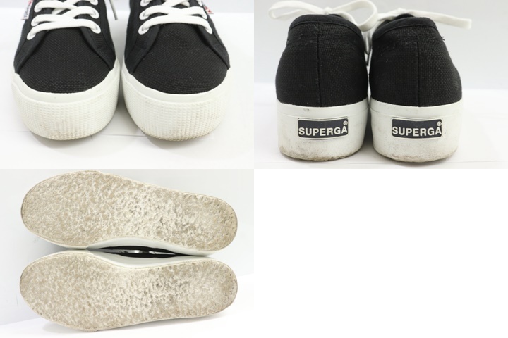 【中古】SUPERGA レディーススニーカー 36 厚底キャンバス スニーカー　復刻モデル SUPERGA 36 黒 ブラック ロゴ_画像5