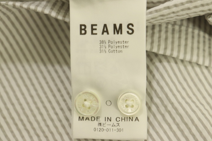 【中古】 BEAMS メンズ半袖シャツ S ミニレギュラーシャツ BEAMS S 白 ホワイト グレー 灰 ストライプ_画像4