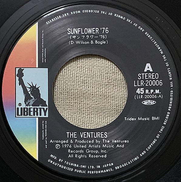 シングル ベンチャーズ サンフラワー'76 ビューティフル・サンデー Ventures Sunflower '76 Beautiful Sunday LLR-20006 ジャケにカキコミ_画像5
