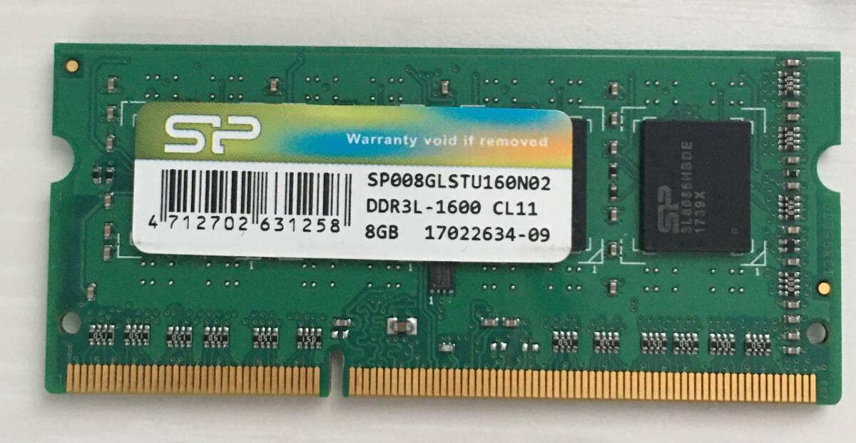 SP DDR3L-12800S 8GB DDR3L-1600 ノートブック用メモリ中古動作確認済み_画像1