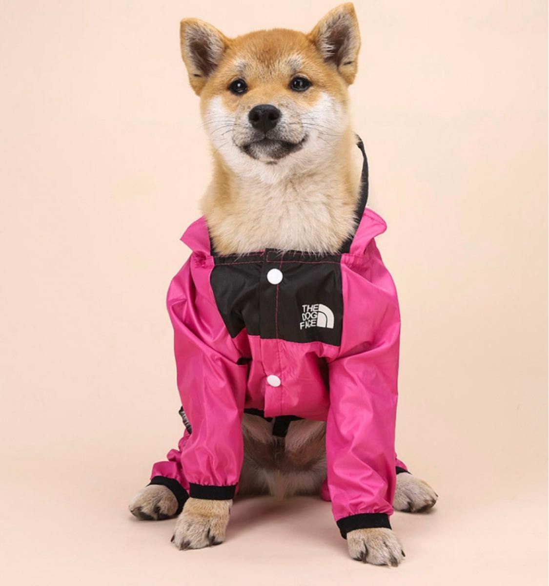 【新品未使用！即日配送◎】犬服　レインコート　フェイスカバー付き　スナップボタン　カッパ　おしゃれ　可愛い Lサイズ ピンク