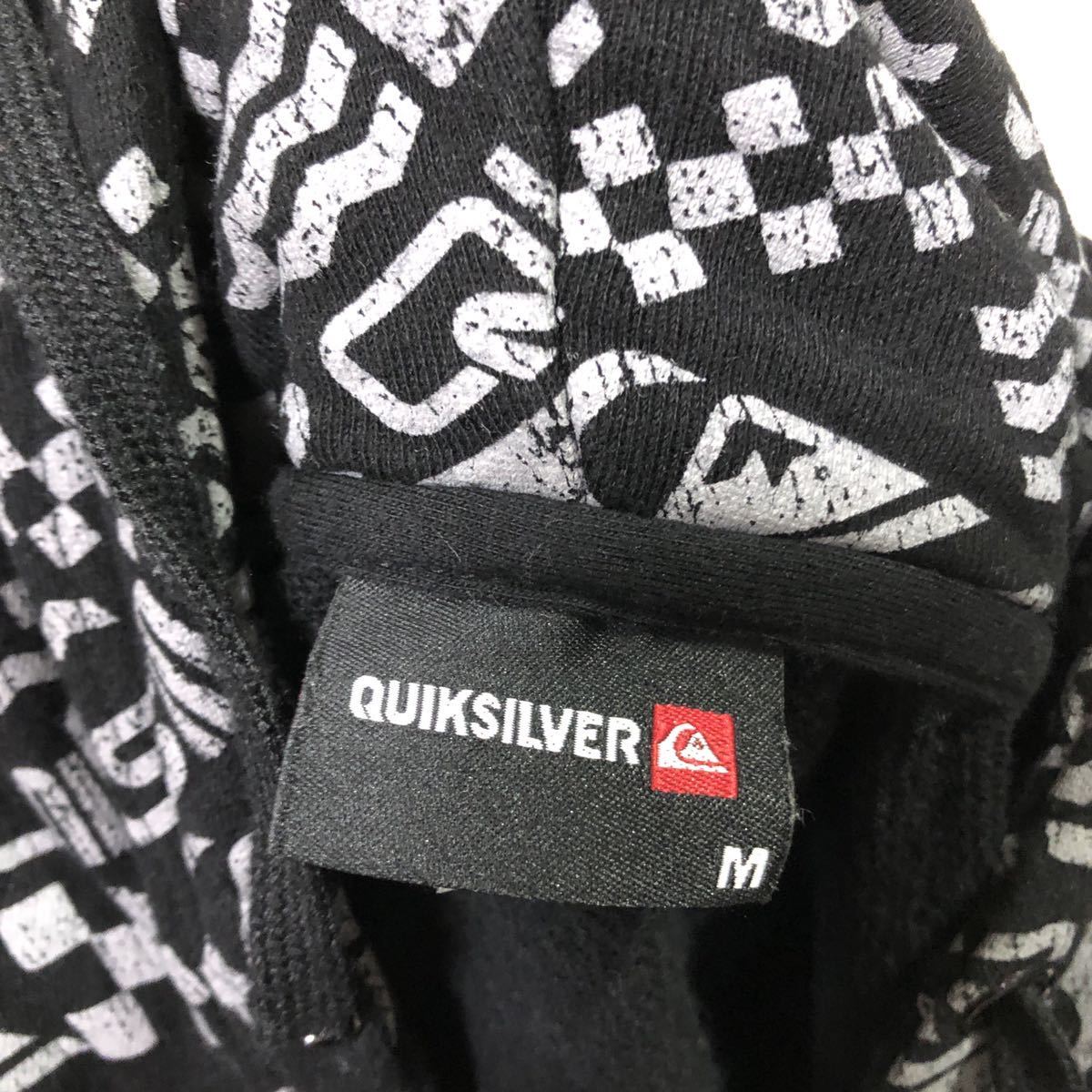 ◇ クイックシルバー QUIKSILVER サーファー ロゴ総柄 スウェット フルジップパーカー Mサイズ ブラックの画像4