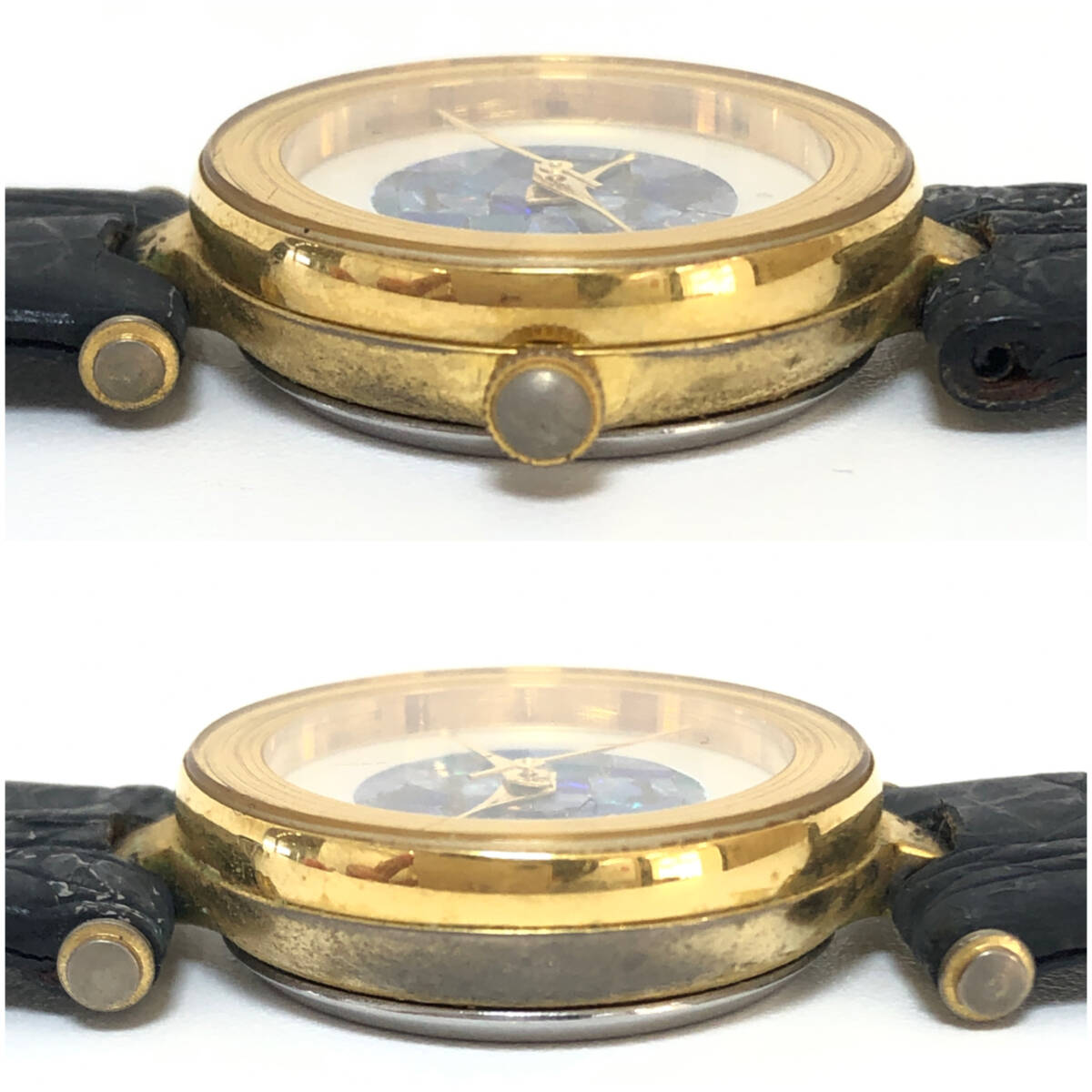 1円〜 稼働 DESIGN TIME デザインタイム 908118 腕時計 オパール文字盤 ゴールド メンズ クォーツ QUARTZ QZ_画像4