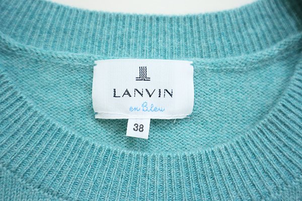 LANVIN en Bleu ◆ 変形 ニット ブルーグリーン サイズ38 ウール クルーネック セーター チュニック ランバンオンブルー ◆RN14_画像6