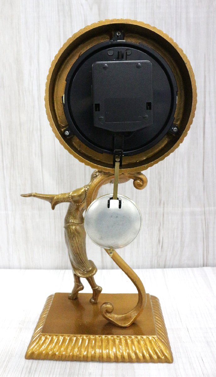 【行董】LB000ABH48 アートクロック 置時計 稼働品 振り子時計 クォーツ 女性 ゴールド 高さ約40cm 精工舎製クォーツムーブメントの画像3