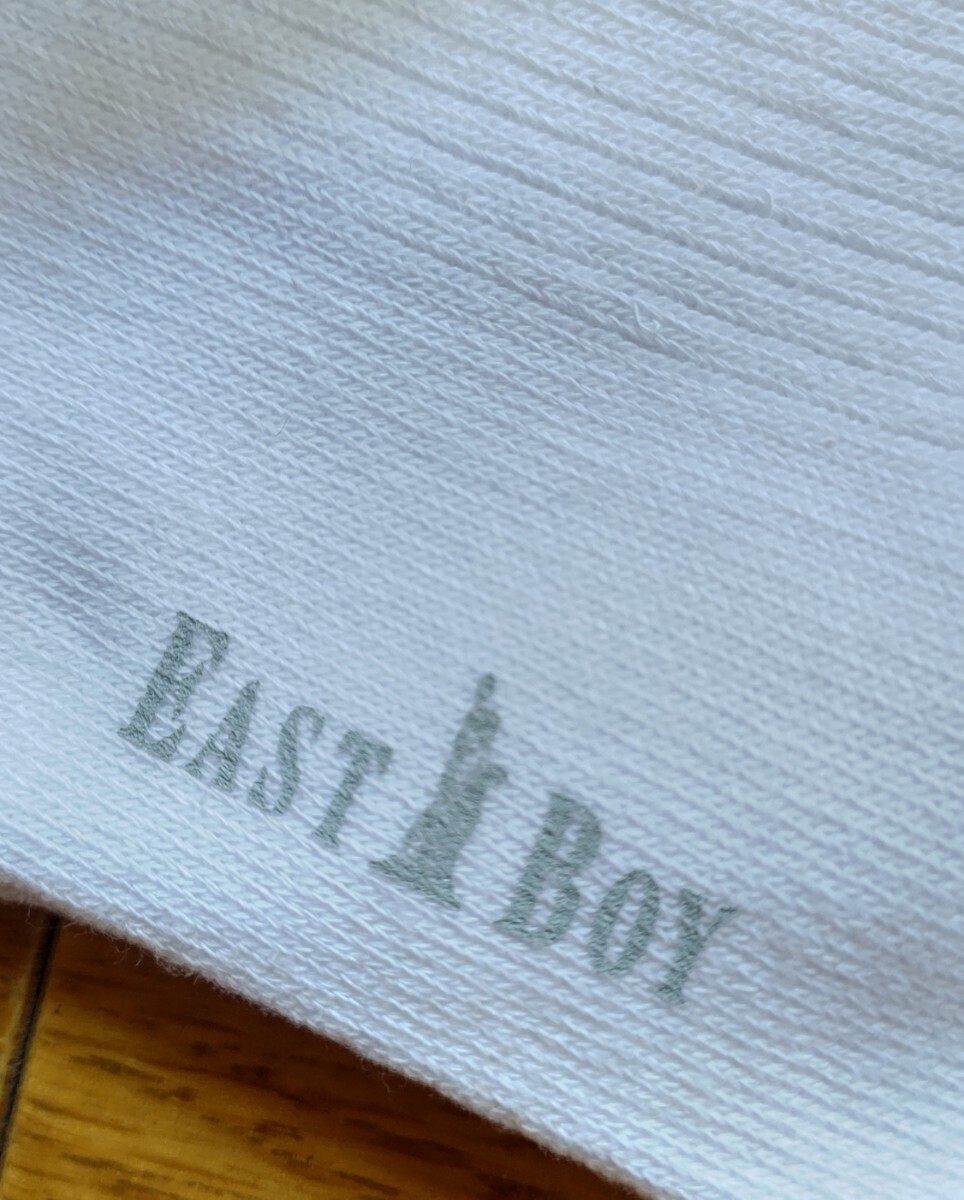 【EAST BOY】イーストボーイ・スクールソックス・レディースハイソックス・両面ロゴ刺繍（女神、ピンク）・リブ編み・白ソックス_画像6