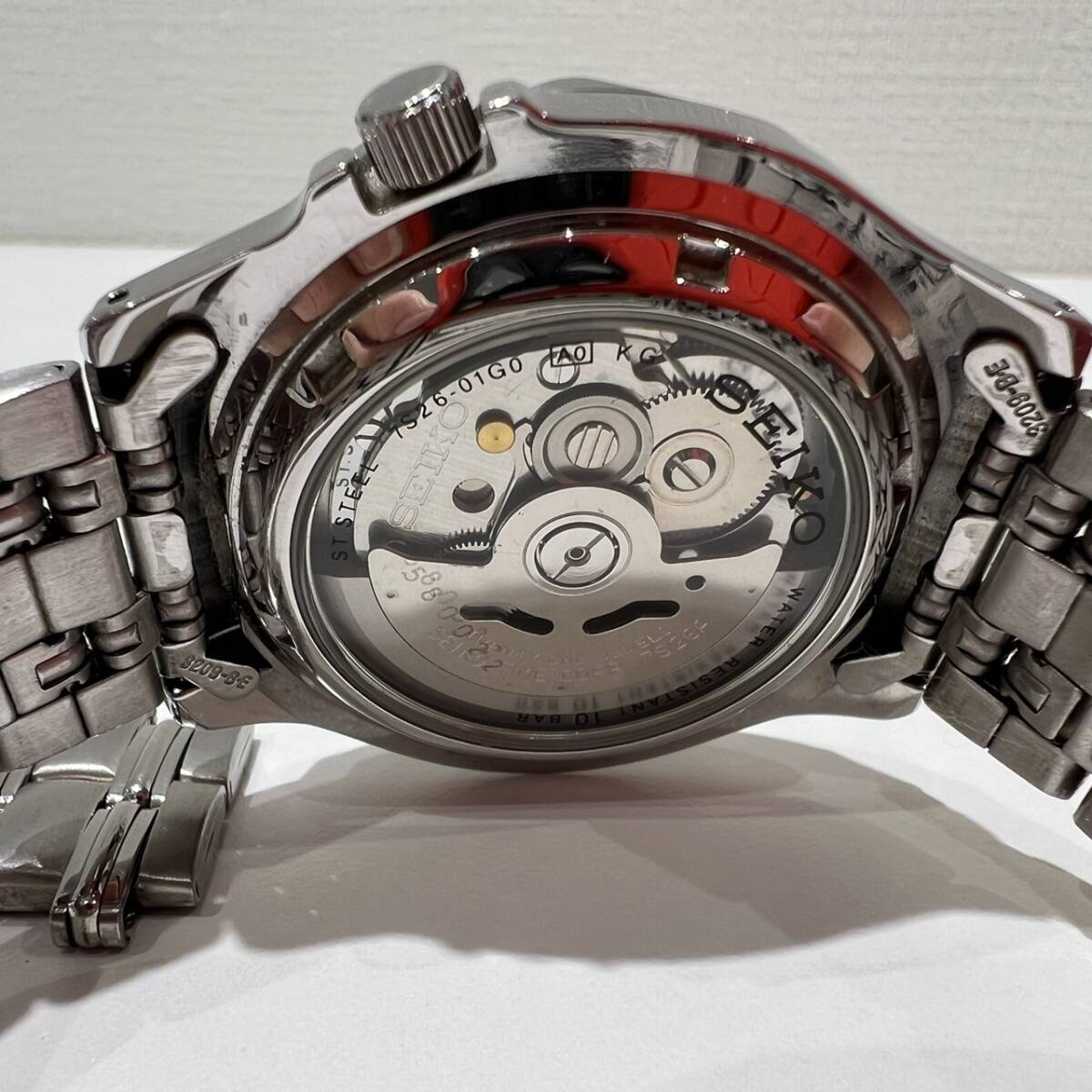 【ND-1955TM】1円スタート SEIKO SPORTS 自動巻き AT 7S26-01G0 余りコマ付き 中古品 保管品 動作確認済み 腕時計 あて傷あり 裏スケ_画像7