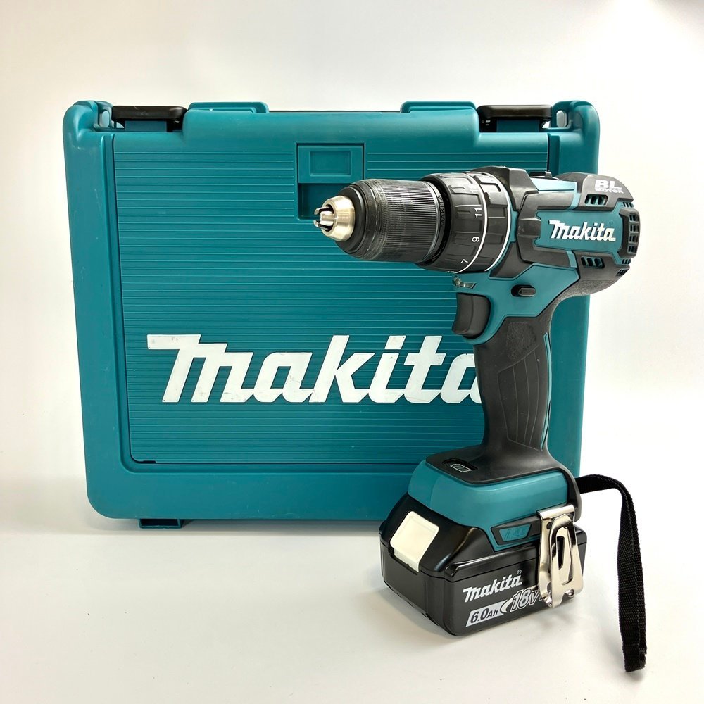 A) makita マキタ 充電式 震動ドライバドリル HP480D 18V 稼働品 バッテリ BL1860B×1/ケース/説明書付属 電動工具 中古 USED ※簡易梱包の画像1