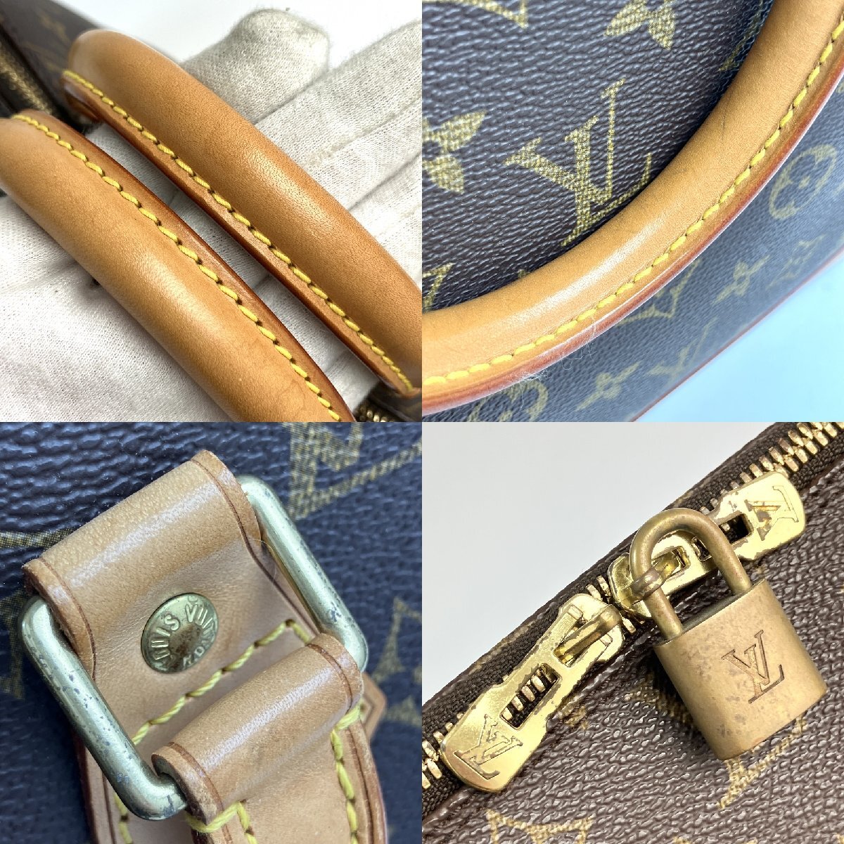 A) LOUIS VUITTON ルイヴィトン モノグラム アルマ M51130 ハンドバッグ パドロック/鍵×2 保存袋付属 中古 USED_画像5